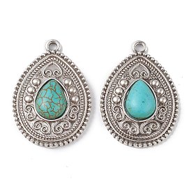 Synthetic Turquoise Pendants, with Alloy Findings, Teardrop Charms
