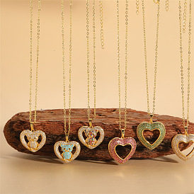 Ожерелье с подвеской из латуни и кубического циркона из настоящего золота для женщин, сердце