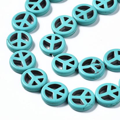 Gemstone Beads Strands, Synthetical Turquoise, Peace Sign, Hole: 1~1.5mm