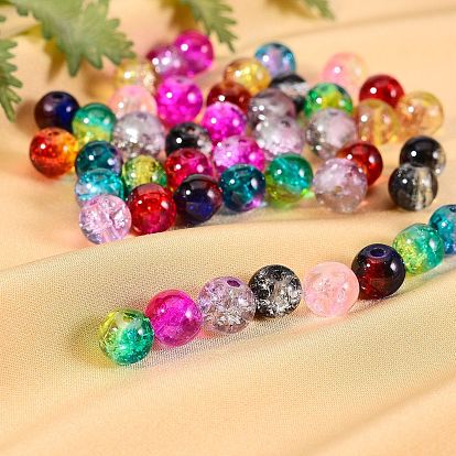 300Pcs 12 Colors Spray Painted Crackle Glass Beads Strands, Round, Two Tone, with Clear Elastic Crystal Thread, for DIY Jewelry Making