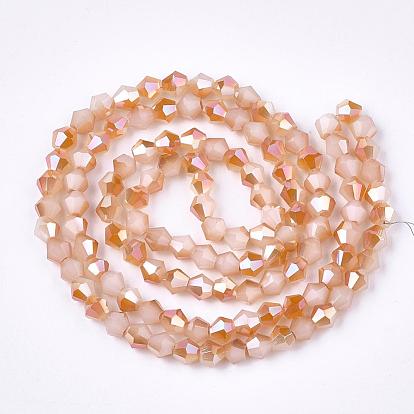 Electroplate Glass Imitation Jade Beads Strands, Faceted, Rainbow Color Plated, Grade AAA, Bicone