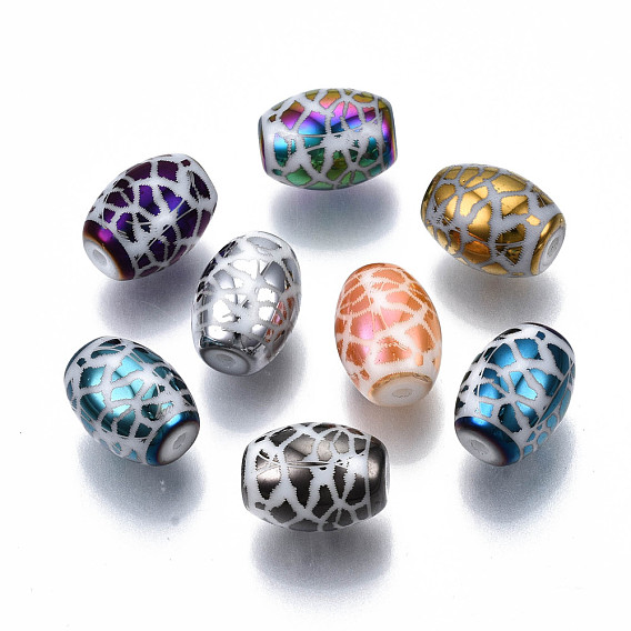 Electroplate Glass Beads, Barrel with Leopard Print Pattern
