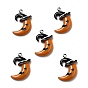 Halloween Opaque Resin Pendants, with Platinum Tone Iron Loops, Moon with Black Witch Hat