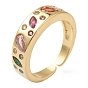 Brass Micro Pave Cubic Zirconia Cuff Rings, Open Rings, Colorful