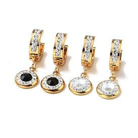 Rhinestone Flat Round Dangle Hoop Earrings, Gold Plated 304 Stainless Steel Jewelry for Women