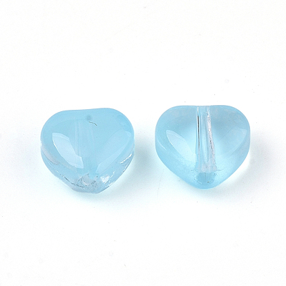 Perles de verre peintes par pulvérisation transparent, cœur, imitation gelée