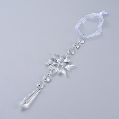 Crystals Chandelier Suncatchers Prisms, Snowflake & Pointed Bullet Glass Hanging Pendant, with Organza Ribbon, Faceted