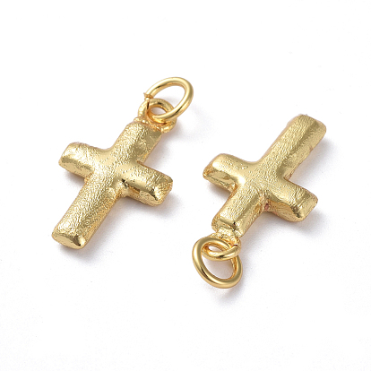 Textured Brass Pendants, Long-Lasting Plated, Real 18K Gold Plated, Cross