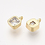 Brass Cubic Zirconia Charms, Real 18K Gold Plated, Nickel Free, Square, Clear