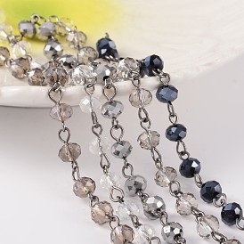 Handmade Glass Beaded Chains for Necklaces Bracelets Making, with Gunmetal Tone Brass Eye Pin, Unwelded, 39.3 inch, about 1m/strand, 5strands/set