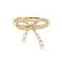 Brass Micro Pave Cubic Zirconia Adjustable Rings, Bowknot with Plastic Imitation Pearl Rings for Women