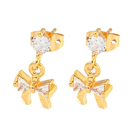 Brass Micro Pave Cubic Zirconia Stud Earrings, Bowknot