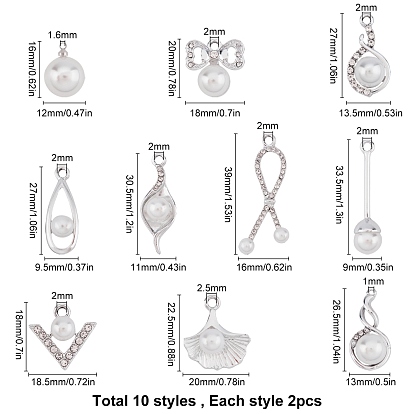 SUNNYCLUE Alloy Pendants, with ABS Plastic Imitation Pearl Beads, Rhinestones and Plastic Imitation Pearl Pendants, Mixed Shapes