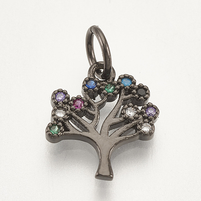 Brass Micro Pave Cubic Zirconia Charms, Tree, Colorful