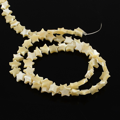 Étoiles brins de perles de coquillage blanc naturel, perles en nacre, 7~8x7~9x3mm, Trou: 0.5mm, Environ 62 pcs/chapelet, 15.9 pouce