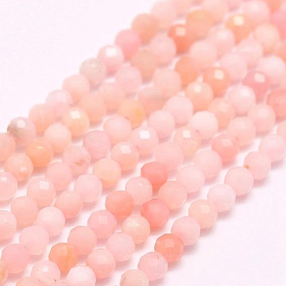 Natural Pink Opal Beads Strands, Faceted, Round