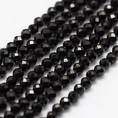 Natural Black Spinel Beads Strands, Faceted, Round