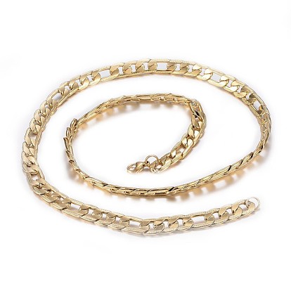 Men's 304 colliers en chaîne en acier inoxydable figaro et bracelets ensembles de bijoux, avec fermoir pince de homard
