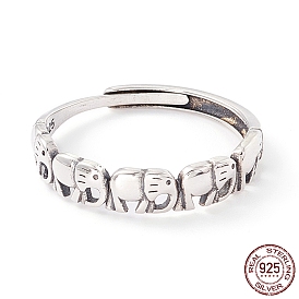 Elephant 925 Sterling Silver Adjustable Rings for Men Women