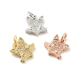 Fox Brass Micro Pave Clear Cubic Zirconia Charms, with Jump Ring, Cadmium Free & Lead Free