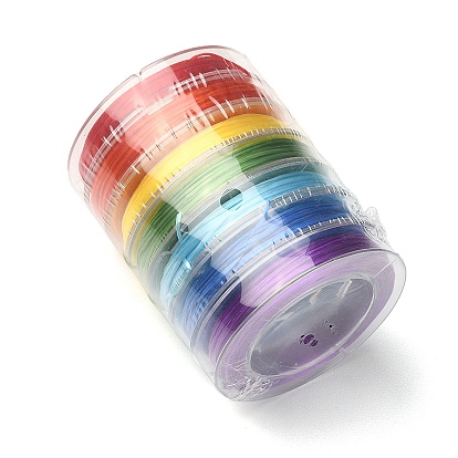 7 rollos 7 juego de cuerdas de cristal elástico plano de colores, hilo de cuentas elástico, para hacer la pulsera elástica