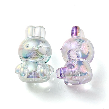 Placage uv perles à bulles acryliques transparentes irisées arc-en-ciel, lapin
