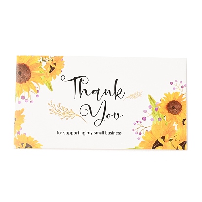 Thank You for Supporting My Business Card, for Decorations, Rectangle with Sunflower Pattern