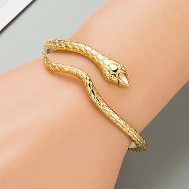 Bold Geometric Curved Gold Snake Bracelet for Men and Women - Vintage Copper Plated 18K Hand Chain