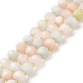Natural Morganite Beads Strands, with Seed Beads, Faceted Rondelle