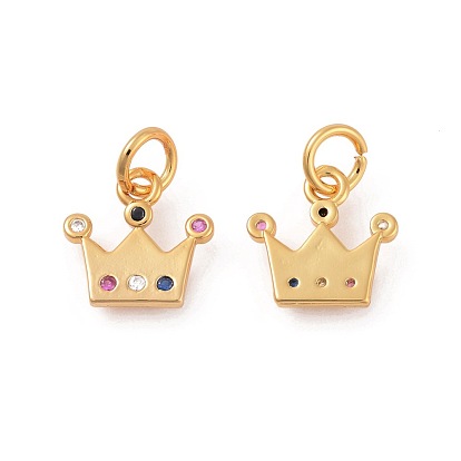 Brass Micro Pave Cubic Zirconia Charms, Crown