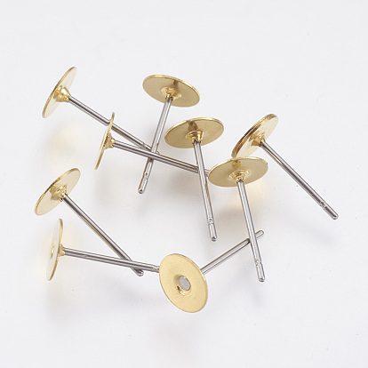 Stud Earring Settings, Lead Free and Cadmium Free and Nickel Free, Brass Head and Stainless Steel Pin