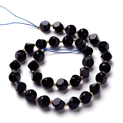 Synthetic Blue Goldstone Beads Strand, with Seed Beads, Six Sided Celestial Dice