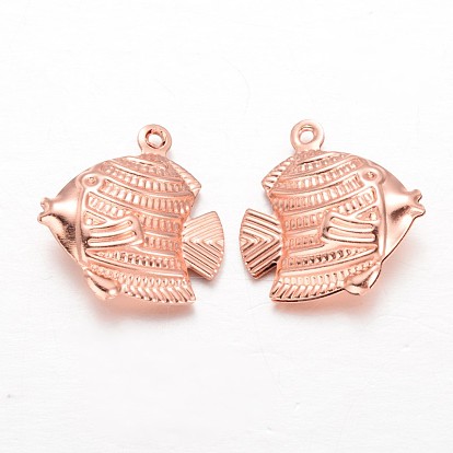 Fish Brass Pendants, 17x17x5mm, Hole: 1mm
