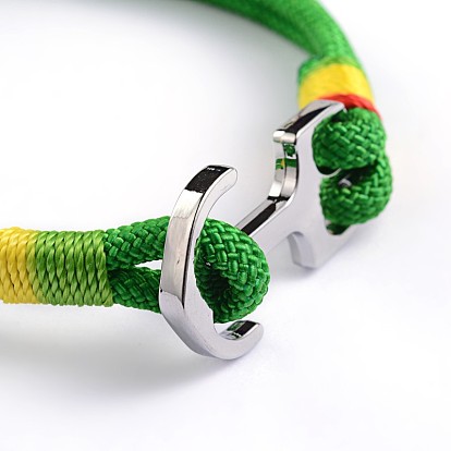 Bracelets multi-rangs en corde cirée, avec des agrafes en alliage d'ancrage, platine, 210x8x3.5mm