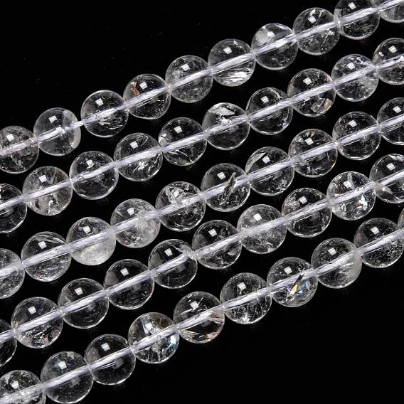 De perlas de cristal de cuarzo natural hebras, cuentas de cristal de roca, con hilo de algodón, rondo