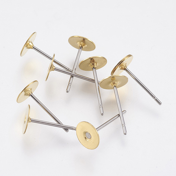 Stud Earring Settings, Lead Free and Cadmium Free and Nickel Free, Brass Head and Stainless Steel Pin