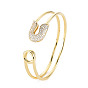Cubic Zirconia Safety Pin Wrap Open Cuff Bangle, Real 18K Gold Plated Brass Double Line Bracelet for Women, Cadmium Free & Lead Free