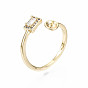 Brass Micro Pave Clear Cubic Zirconia Peg Bails Cuff Finger Ring Settings, for Half Drilled Bead, Nickel Free, Rectangle