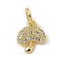 Brass Micro Pave Cubic Zirconia Charms, with Jump Rings, Mushroom Charms