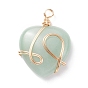 Natural & Synthetic Gemstone Pendants, with Golden Tone Copper Wire Wrapped, Heart