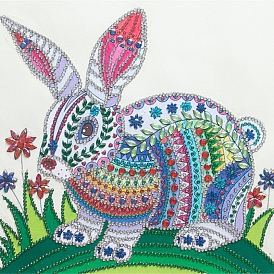 DIY Square Rabbit Theme Diamond Painting Kits, Including Canvas, Resin Rhinestones, Diamond Sticky Pen, Tray Plate and Glue Clay