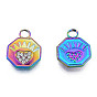 304 Stainless Steel Pendants, with Rhinestone, Octagon with Heart