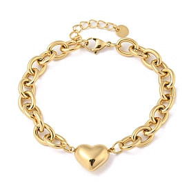 304 Stainless Steel Heart Liink Bracelet with Cable Chains