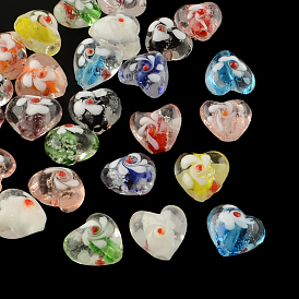 Hechos a mano de cristal de murano luminosos llenos de baches, corazón, 13~15x15~16x10~12 mm, agujero: 1~2 mm