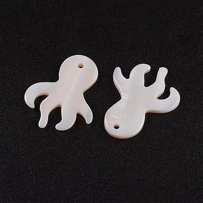 Natural White Shell Mother of Pearl Shell Pendants, Octopus