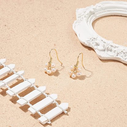Boucles d'oreilles pendantes fleur de perle d'eau douce de culture naturelle, boucle d'oreille en fil de cuivre pour femme