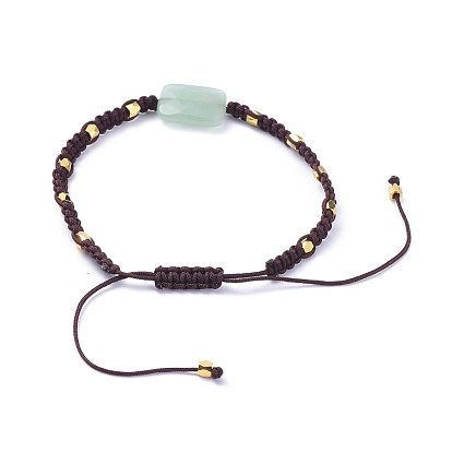 Bracelets réglables de perle de pierre gemme, bracelets à nœud carré en fil de nylon, avec des perles en laiton