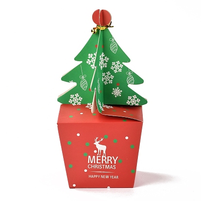 Cajas de regalo de papel doblado de tema navideño, con alambre de hierro y campana, para regalos dulces galletas envoltura