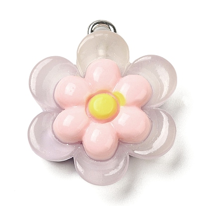 Translucent Resin Pendants, Sunflower Charms with Platinum Plated Iron Loops