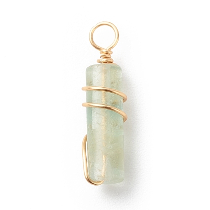 Natural & Synthetic Gemstone Pendants, with Golden Tone Copper Wire Wrapped, Column Charm